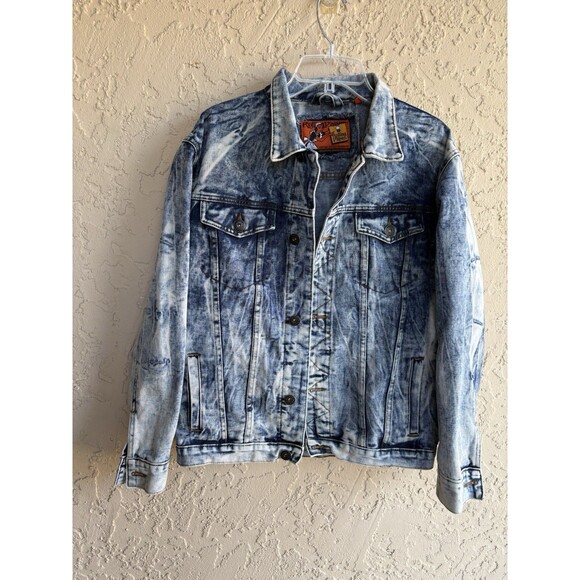 Rolling Paper Vintage Large Distressed Acid Wash Denim Women’s Jean Jacket Boho - Picture 3 of 13